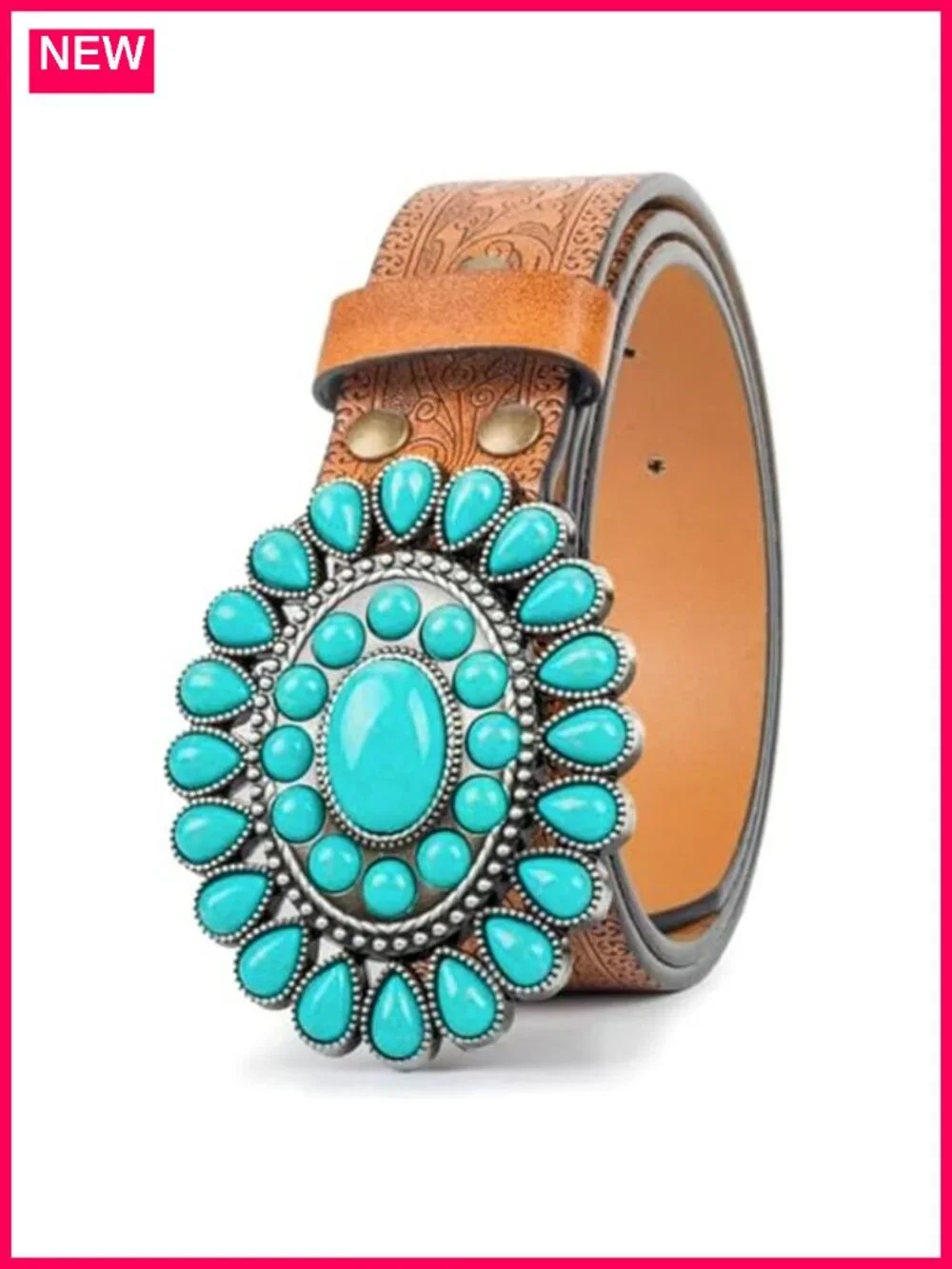 Western Turquoise Buckle Faux Leather Belt for Women Cowgirl Rodeo Country 1.5